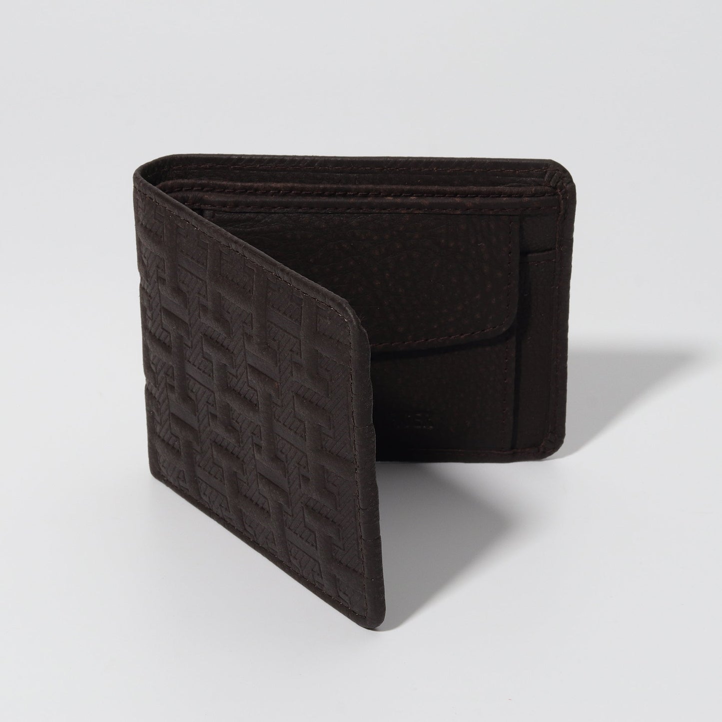 T-Grid Embossed Wallet in Dark Chocolate