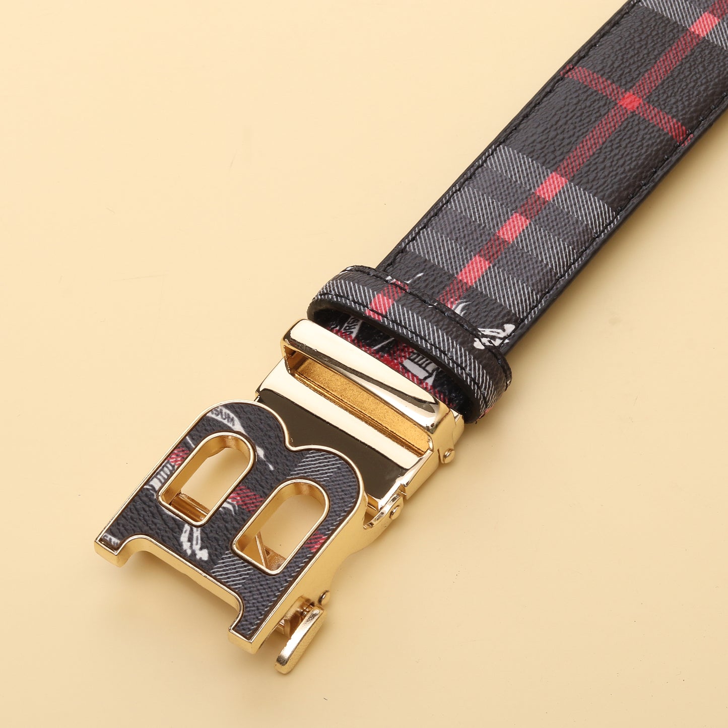 Monogram Plaid Leather Belt