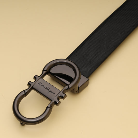 Double Gancini Buckle Leather Belt