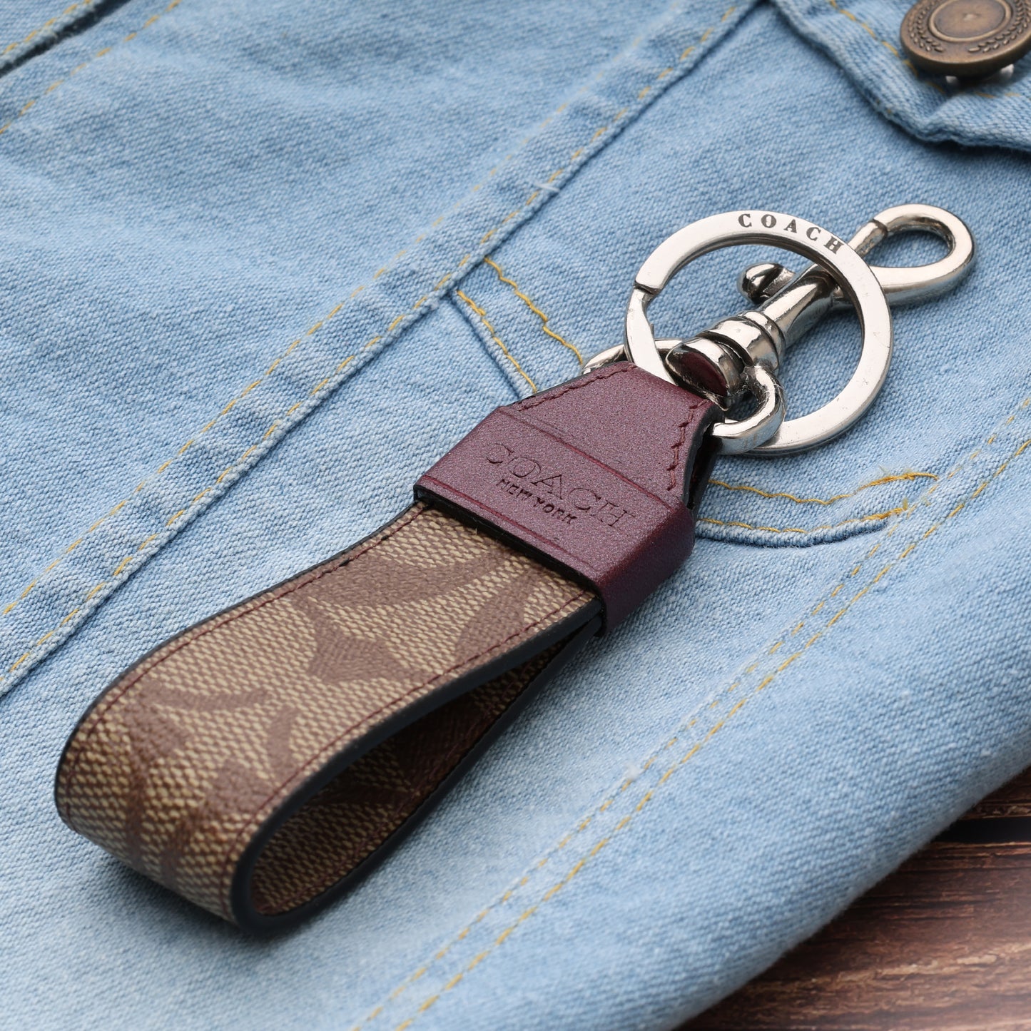 Maroon Leather Accent Keychain