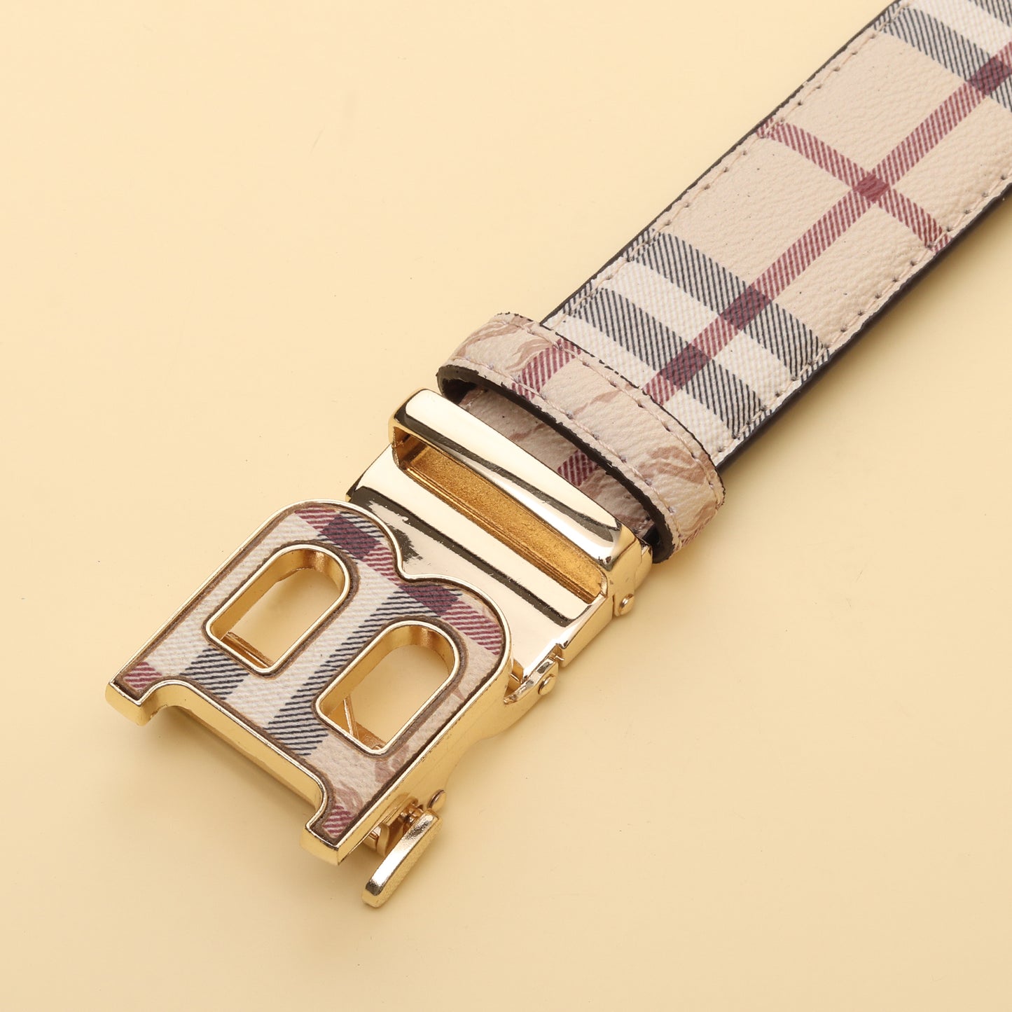 Beige Check Belt