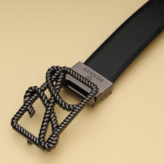 Black Textured Leather Belt