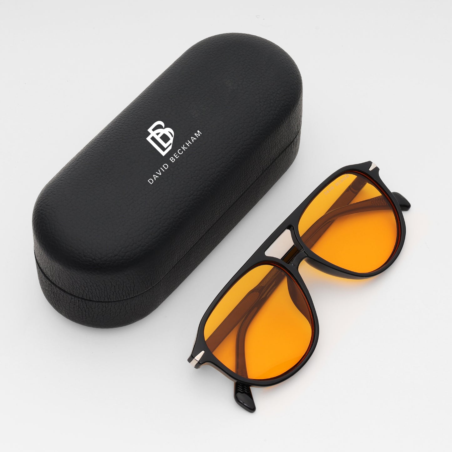 Beckham Black Aviator Sunglasses with Amber Tint