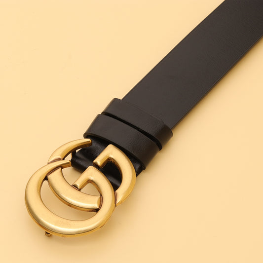 Black Leather Belt with Iconic Double G Buckle