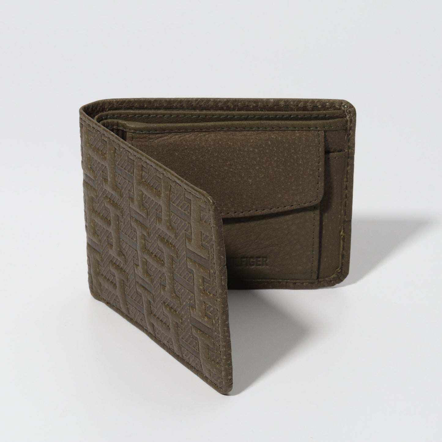 T-Grid Embossed Wallet in Olive Green