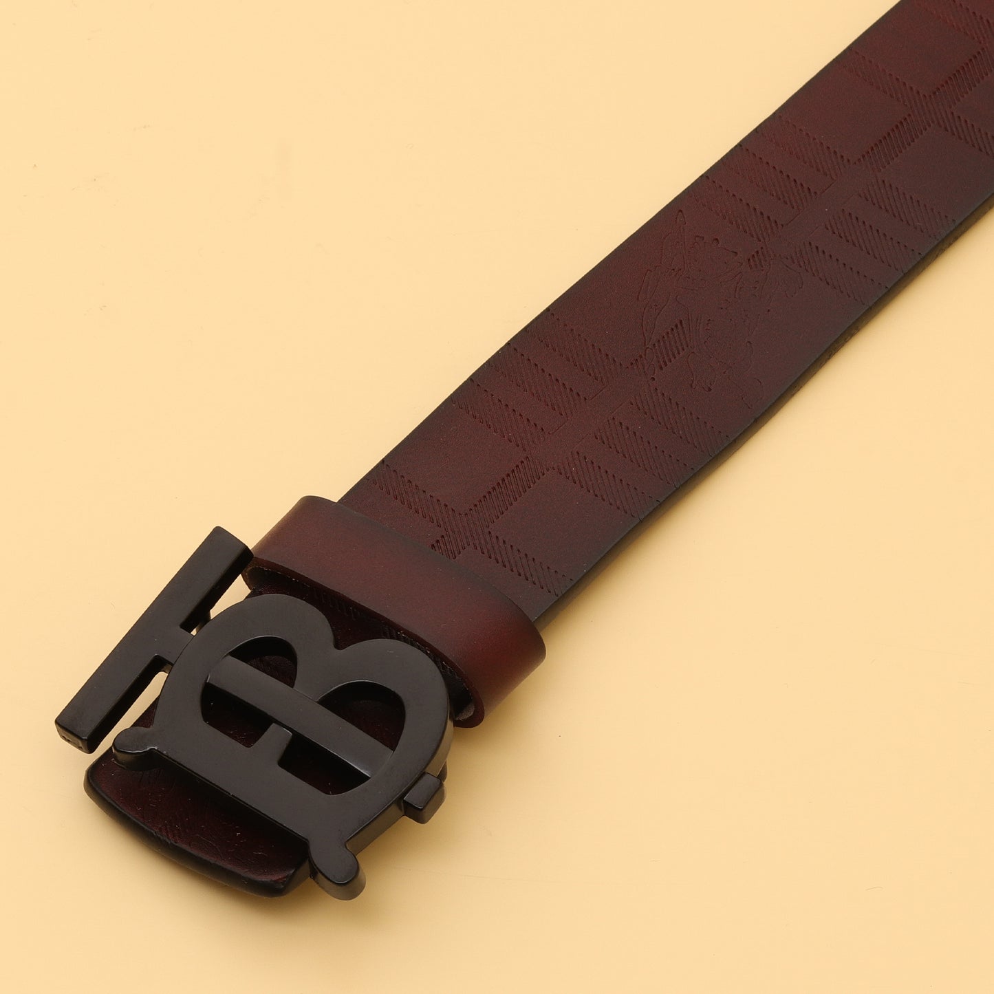 Maroon Monogram Belt with Black “B” Buckle
