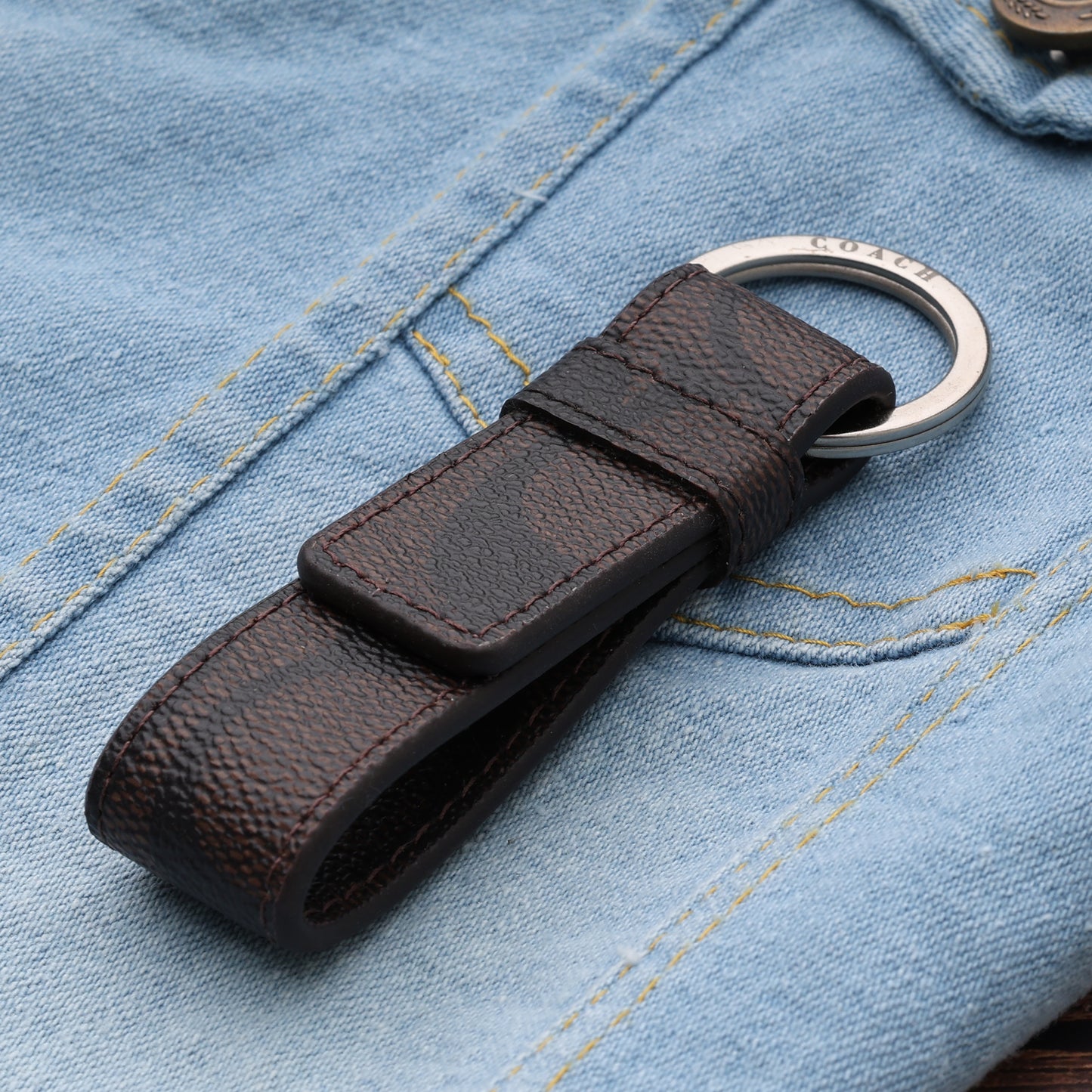 Signature Brown Canvas Key Fob