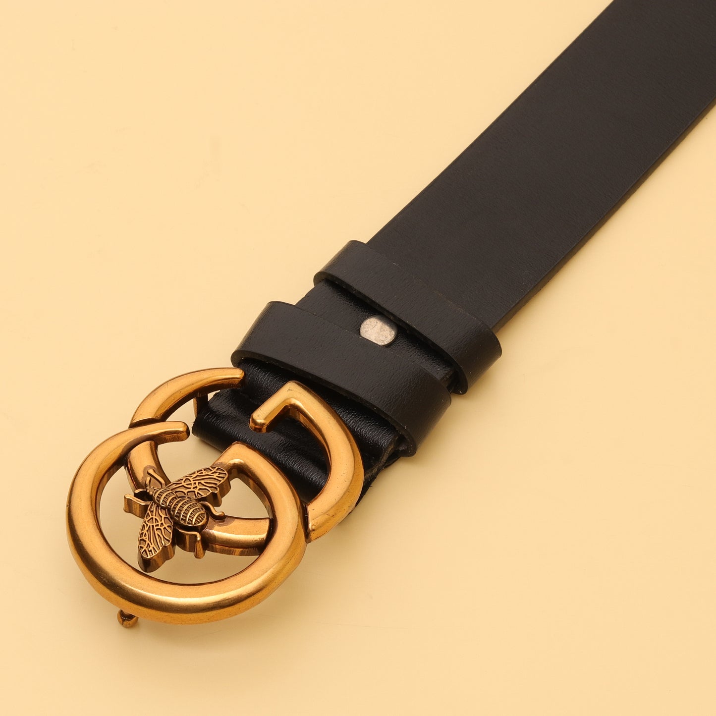 Leather Belt with Double G Bee Buckle