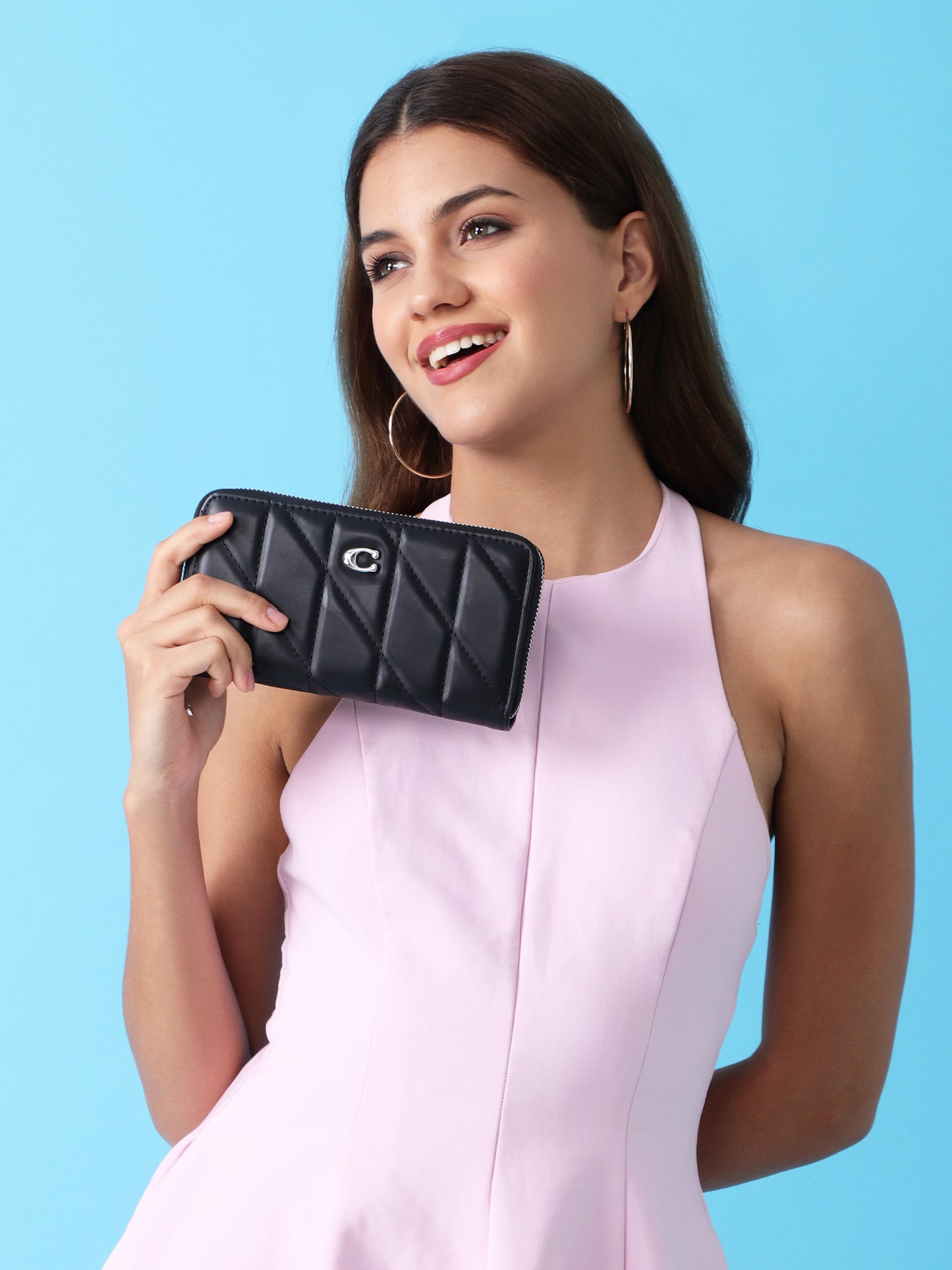 Quilted Black Zip-Around Wallet