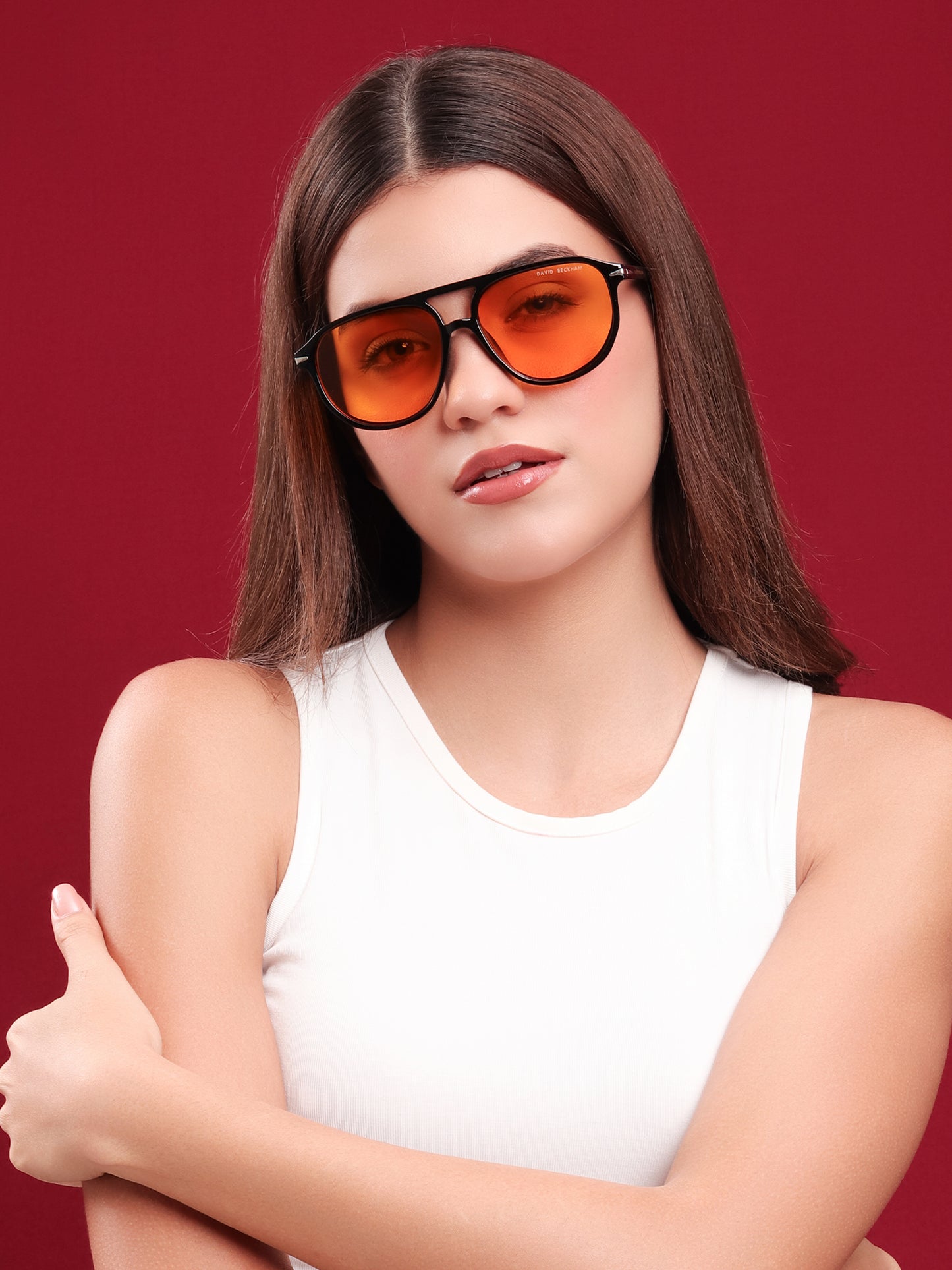 Beckham Black Aviator Sunglasses with Amber Tint