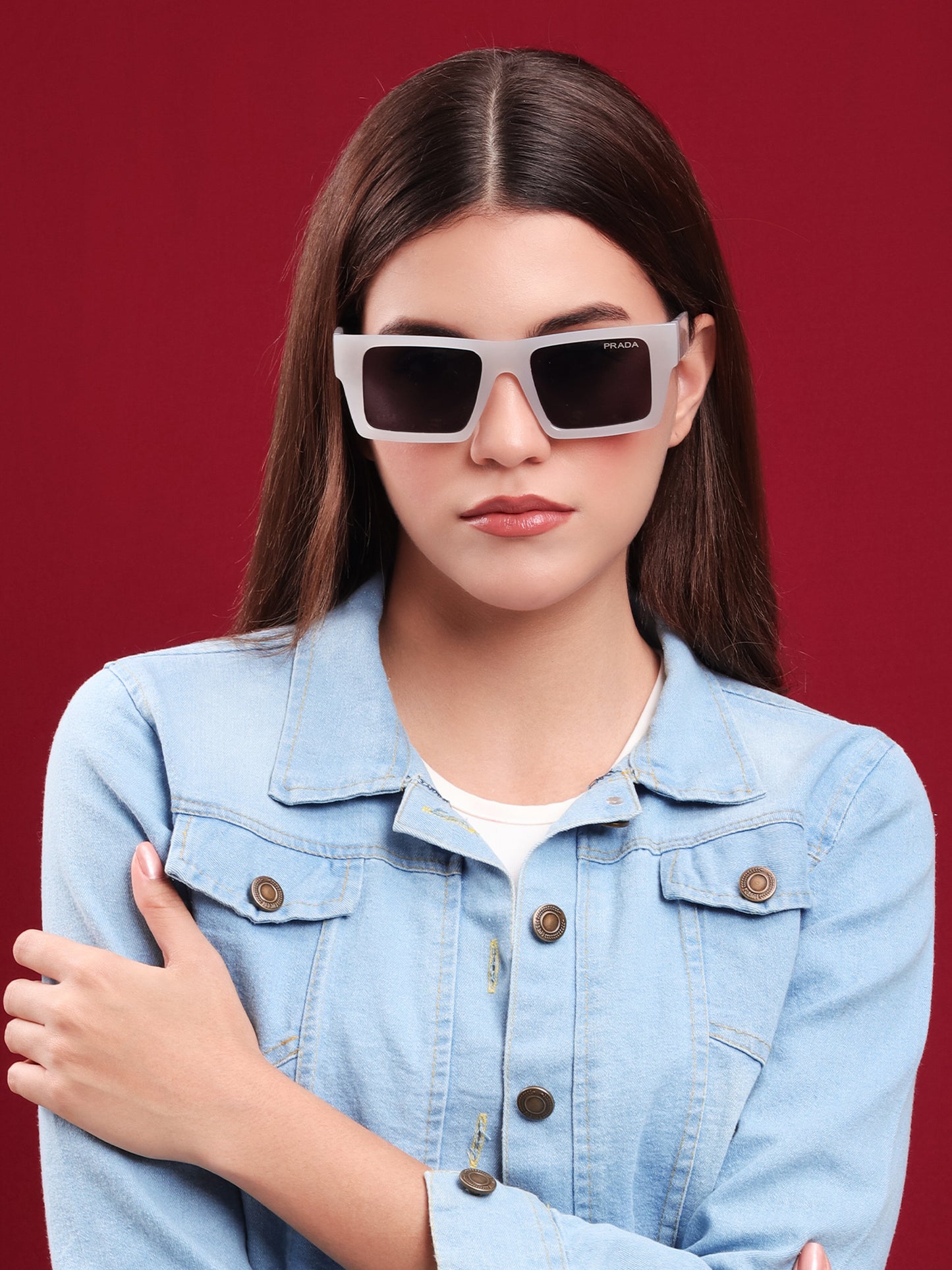 Frosted Ivory Rectangle Sunglasses
