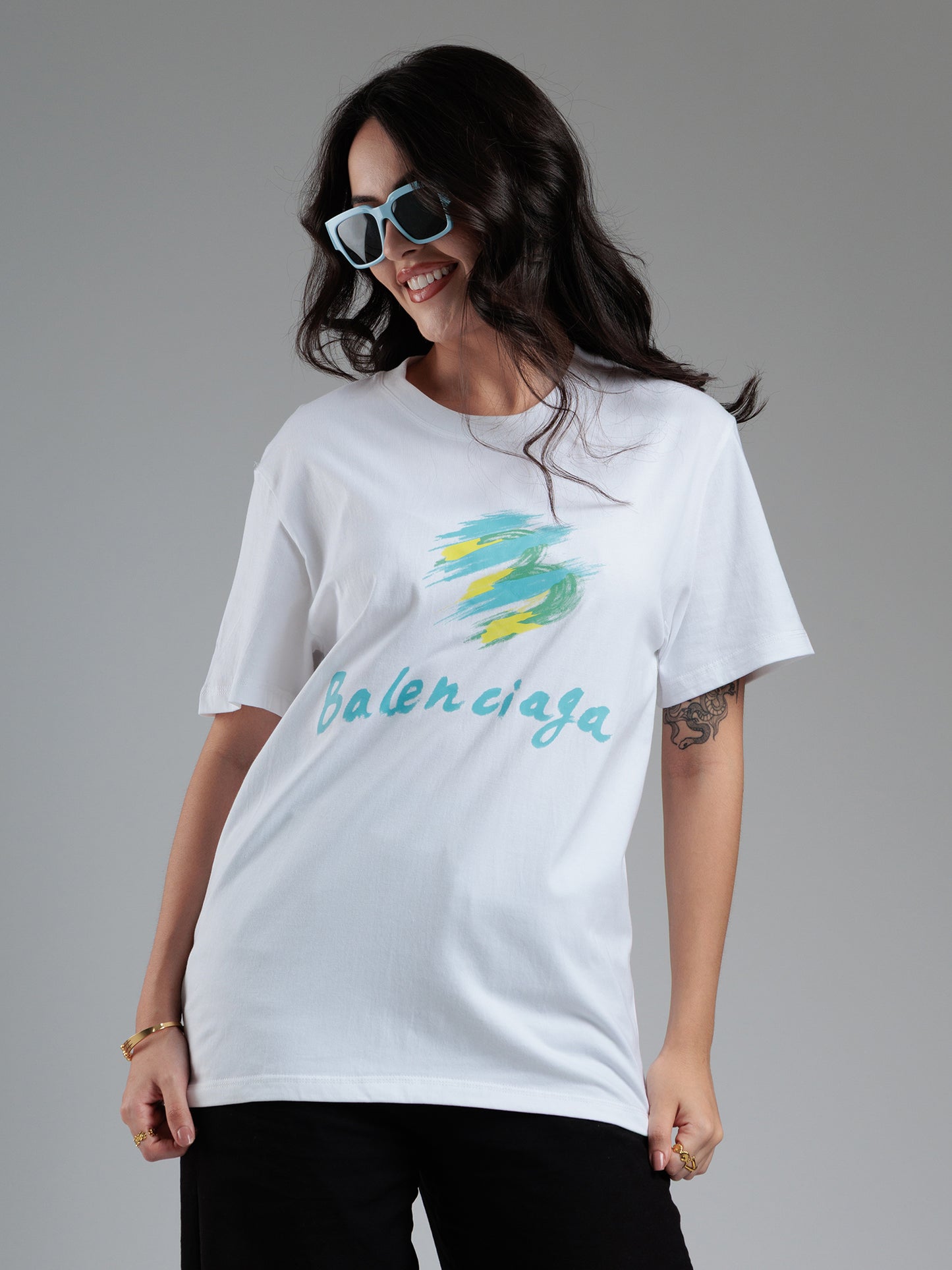 Aqua Brush White Graphic T-Shirt