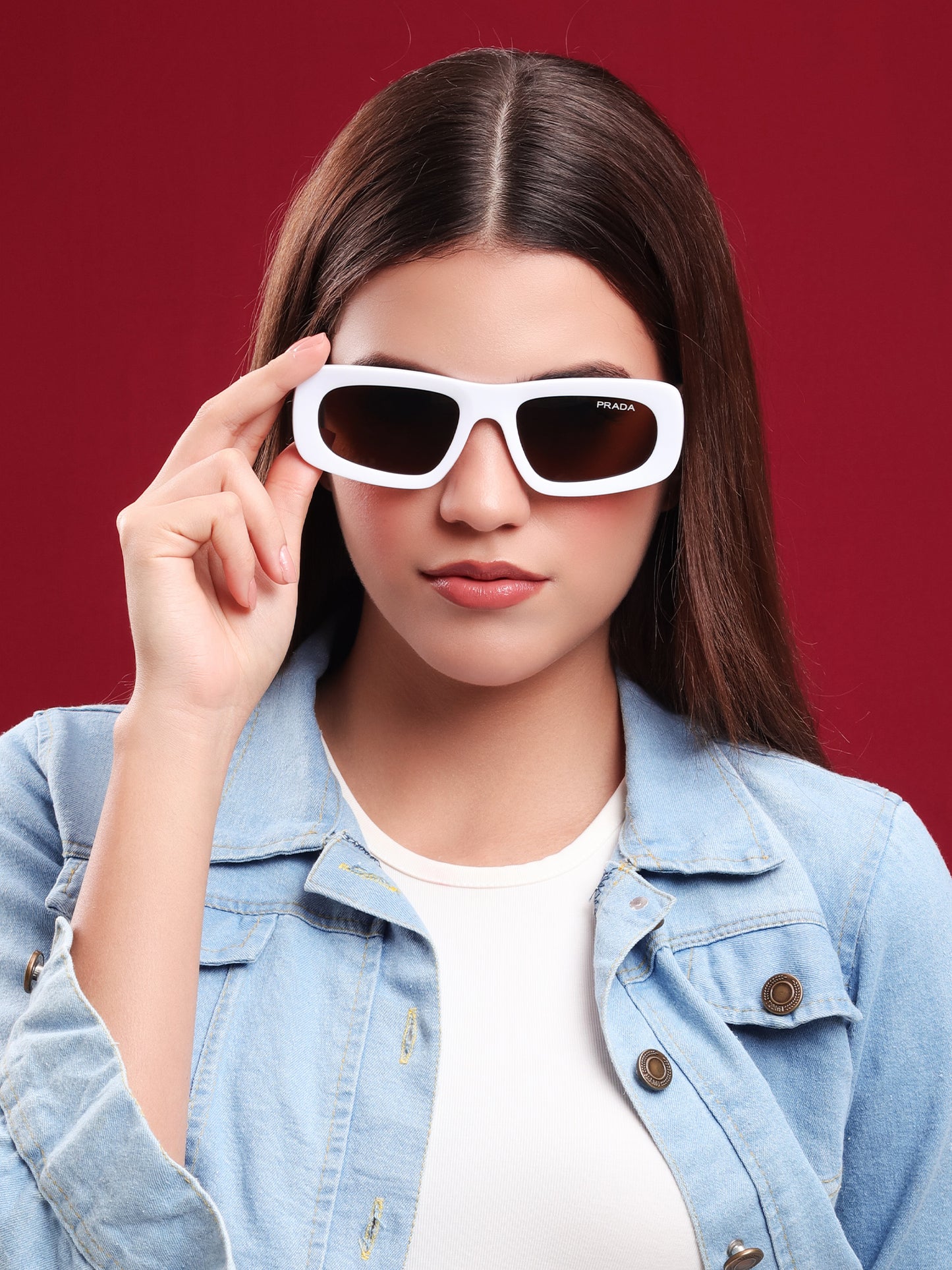 White Frame Rectangle Sunglasses