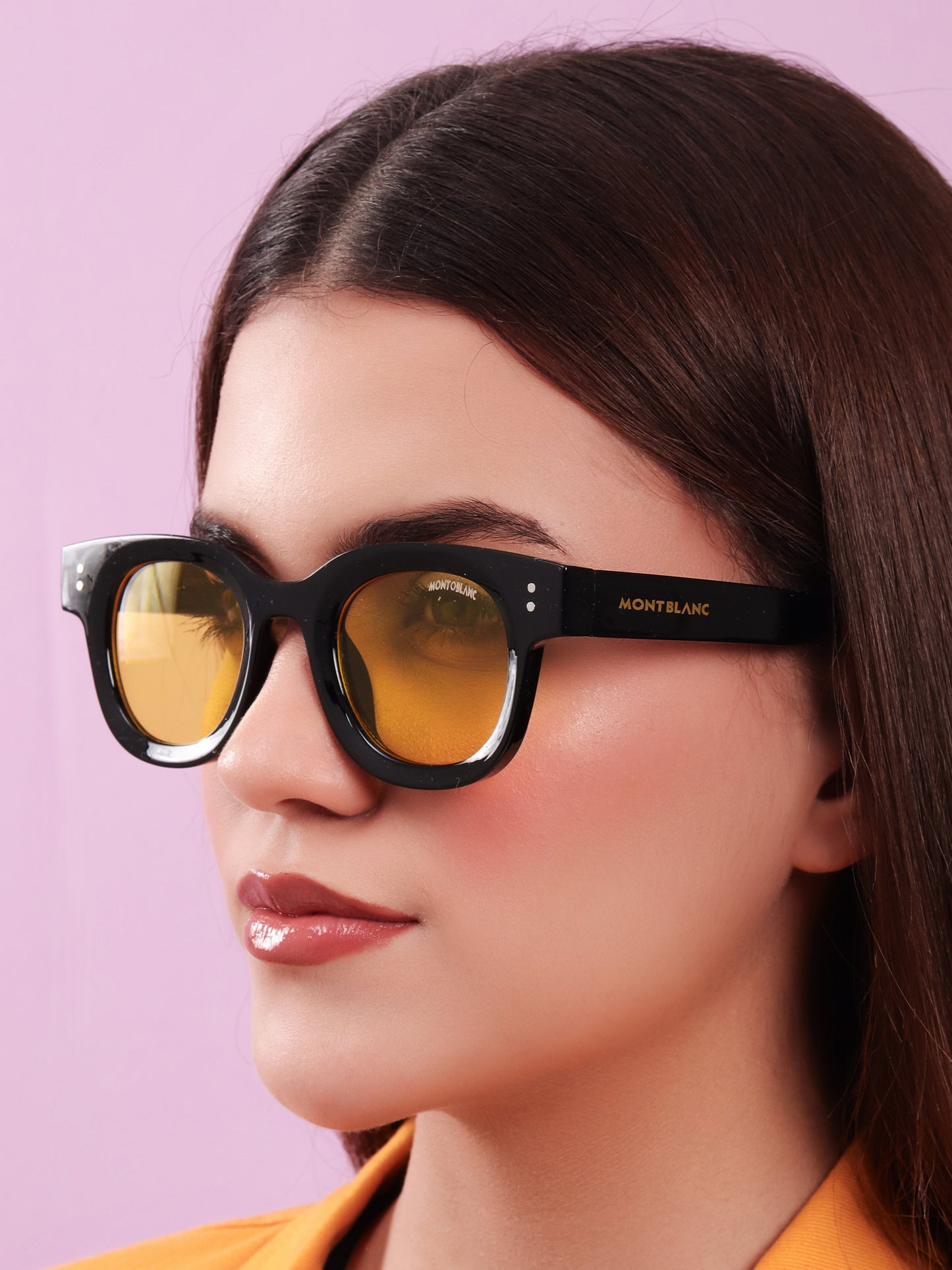 Montblanc Retro Black & Lemon-Tint Sunglasses
