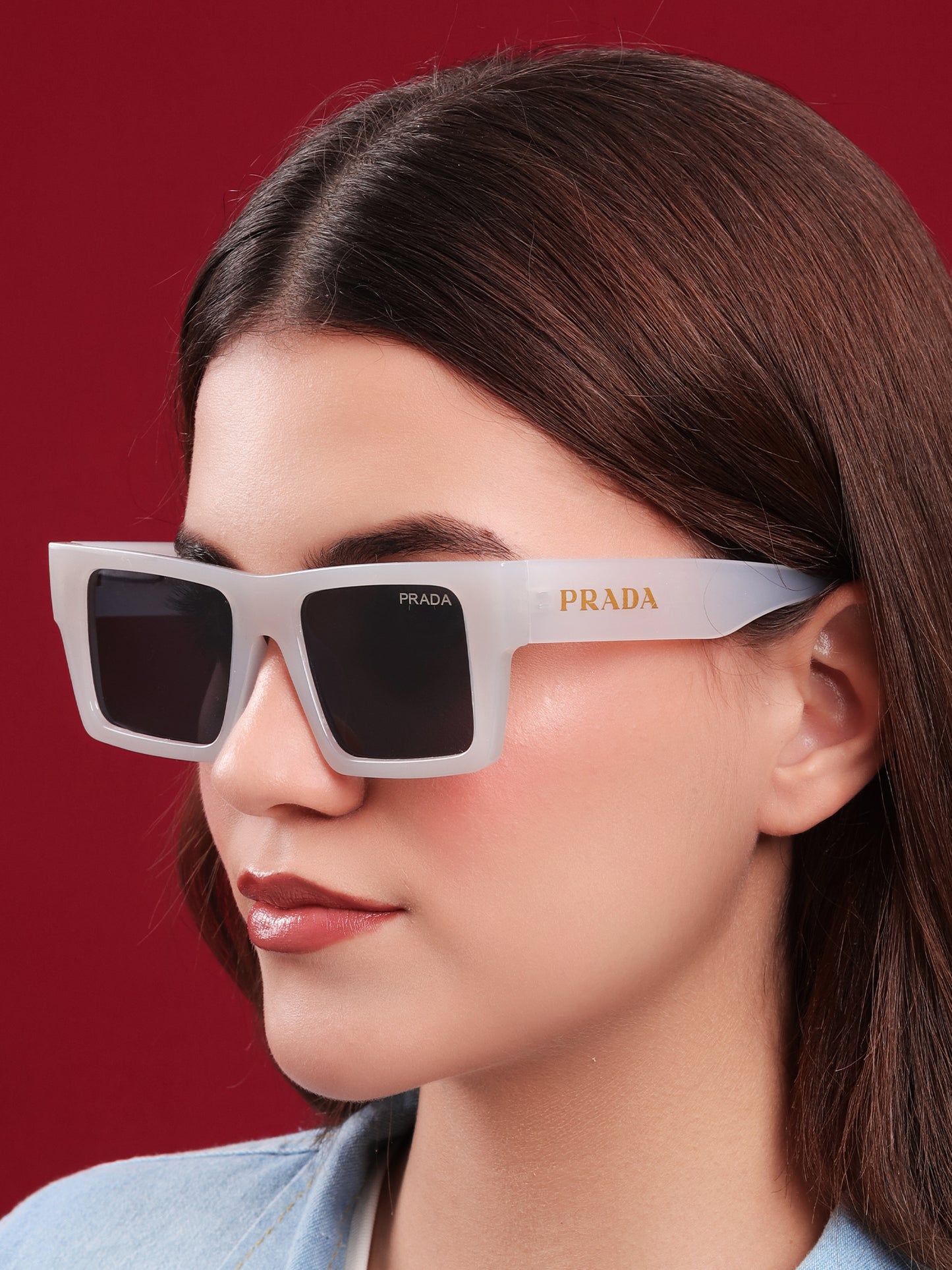 Frosted Ivory Rectangle Sunglasses
