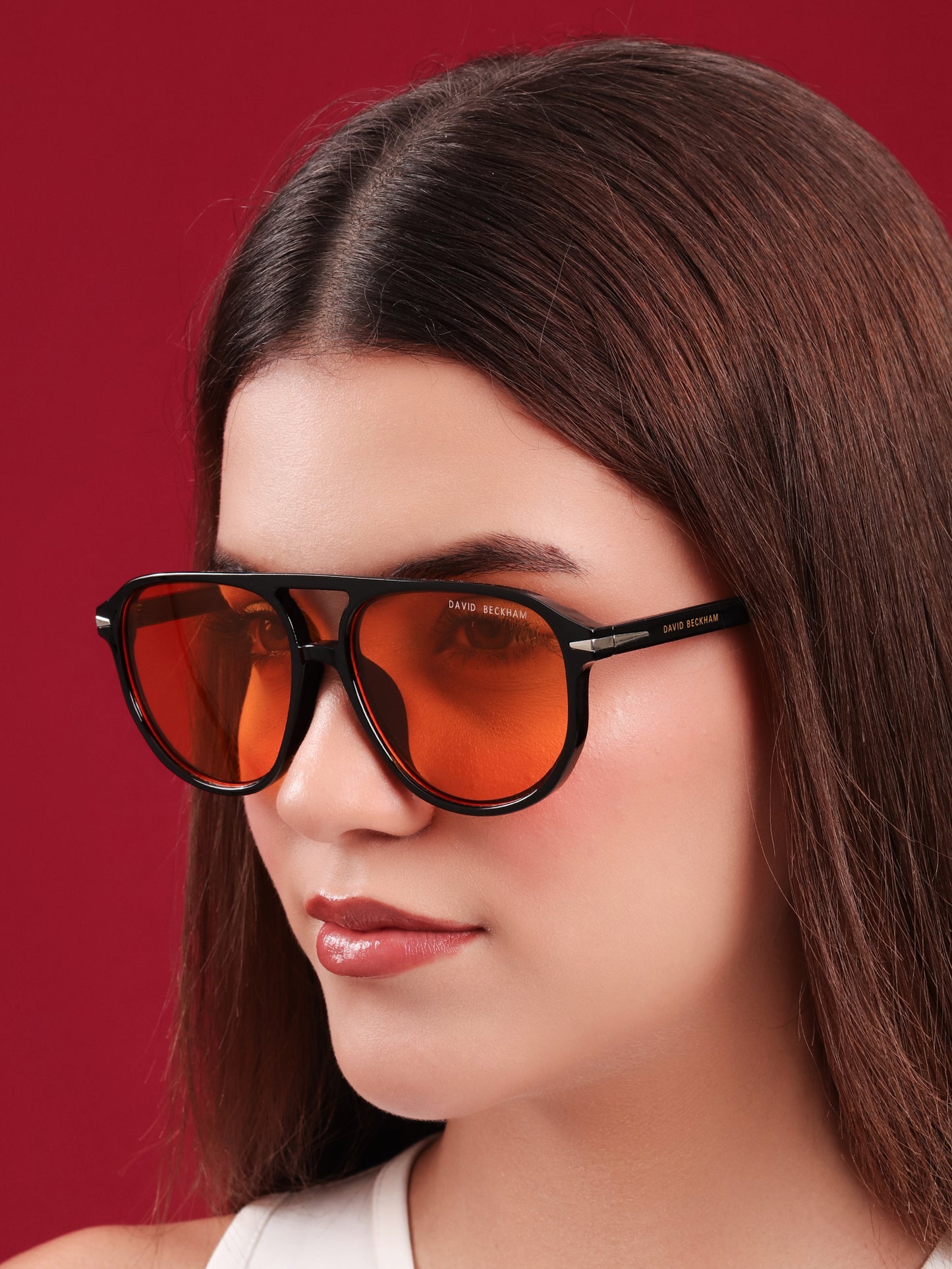 Beckham Black Aviator Sunglasses with Amber Tint