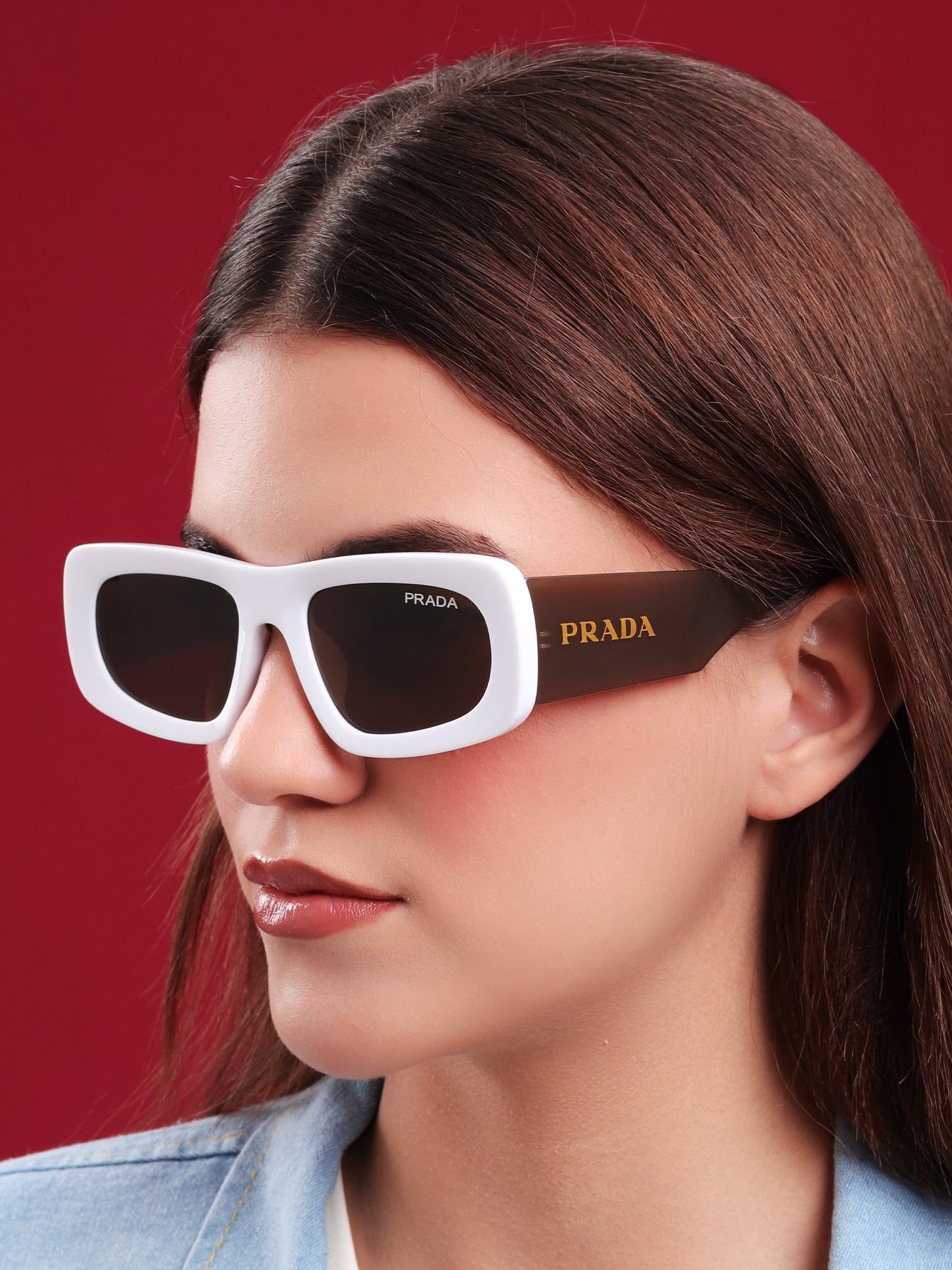 White Frame Rectangle Sunglasses