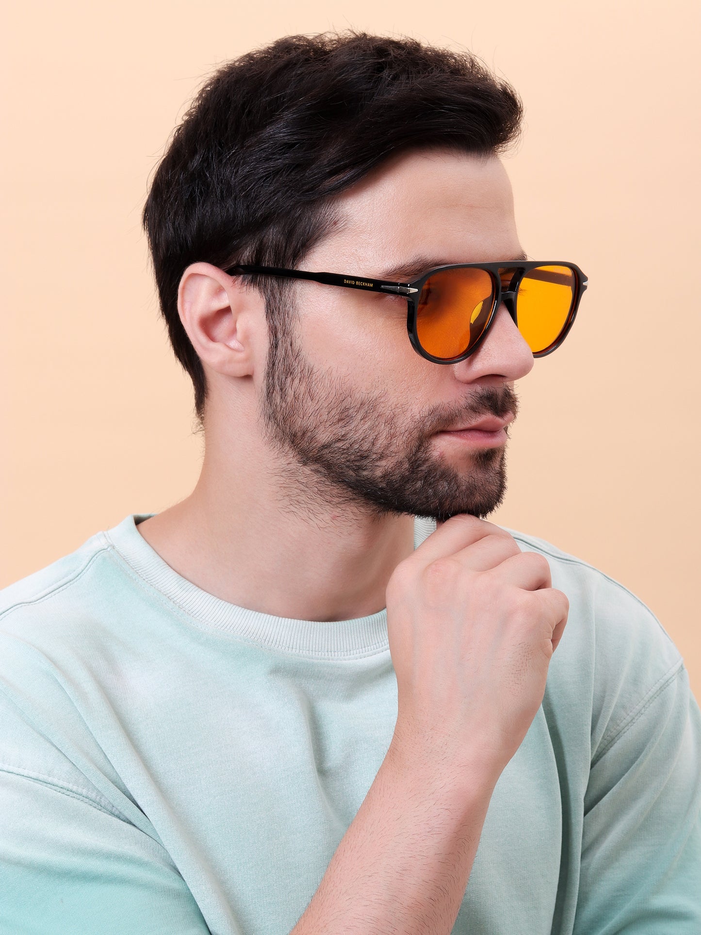 Beckham Black Aviator Sunglasses with Amber Tint