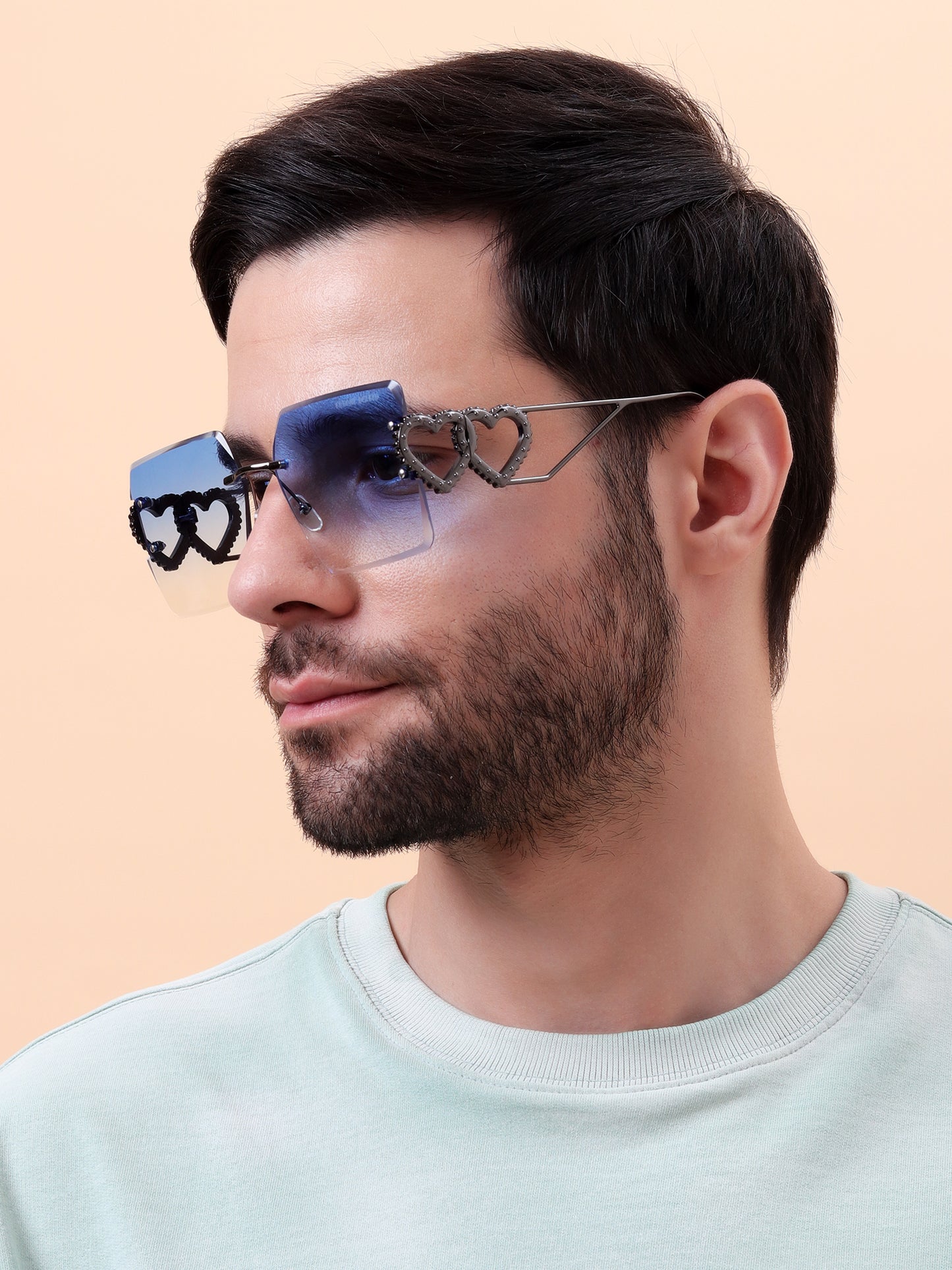 Blue Fade Heart-Temple Sunglasses