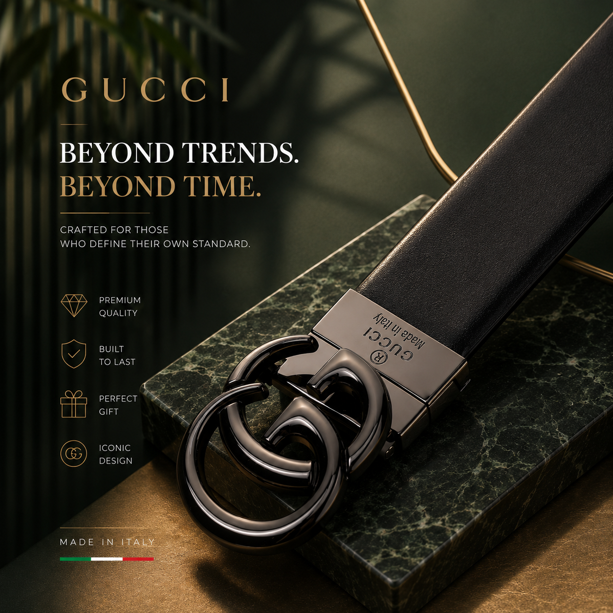 Leather Belt with Iconic GG Buckle