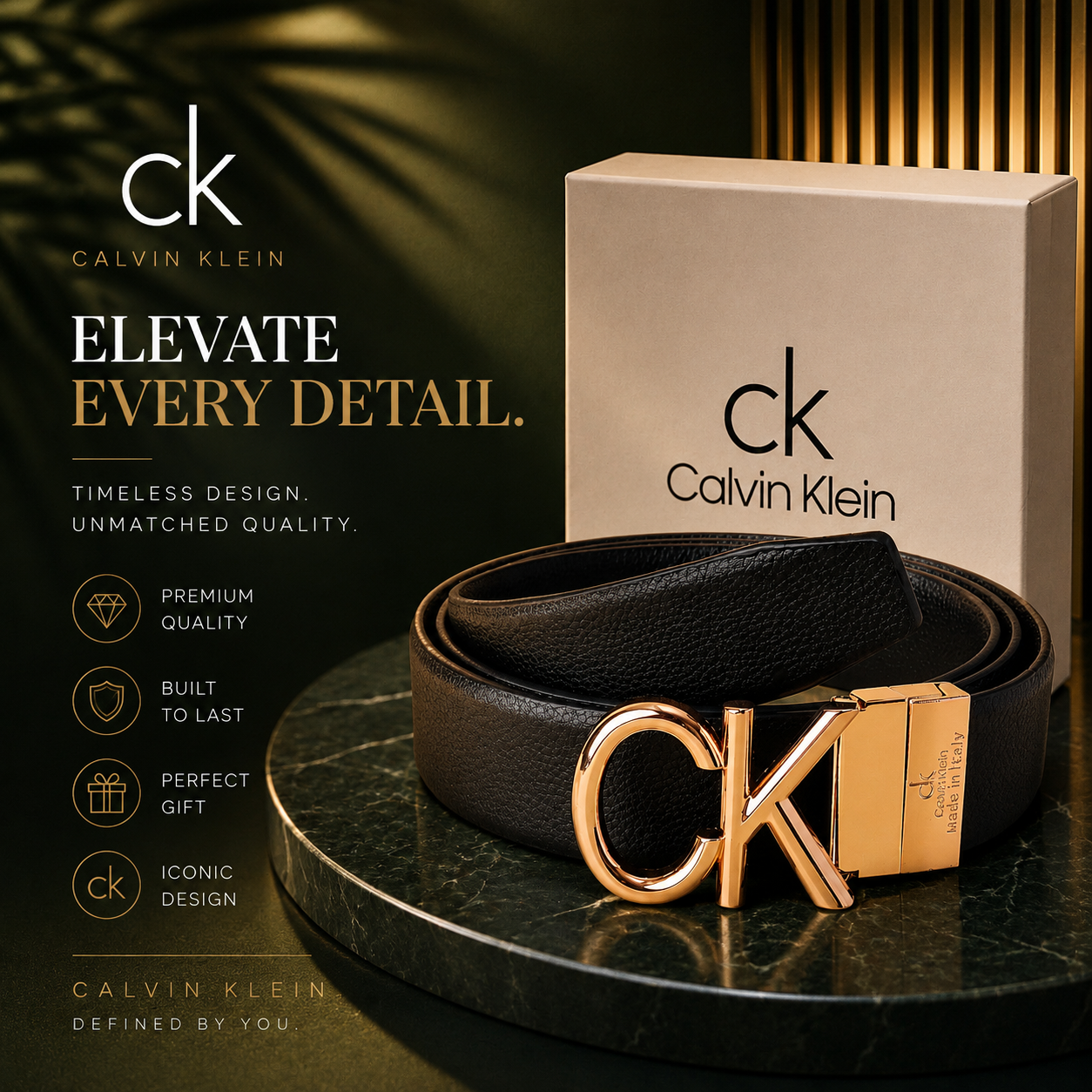 Klein Reversible Leather Belt with Signature