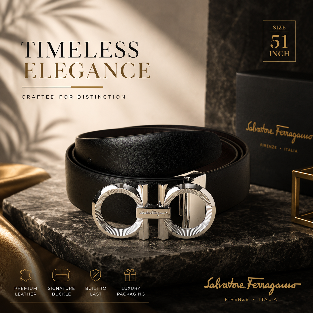 Gancini silver  Buckle Leather Belt