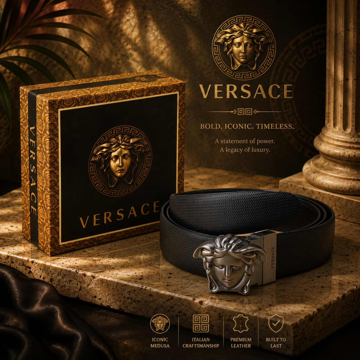 Medusa Emblem Leather Belt